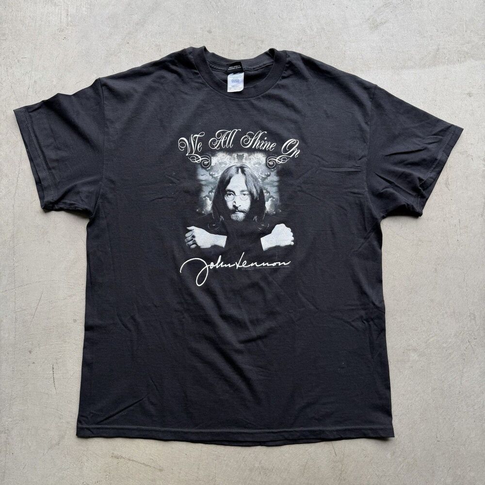 Vintage Y2K Mens XL John Lennon We All Shine On T-Shirt Black Tee Music RARE